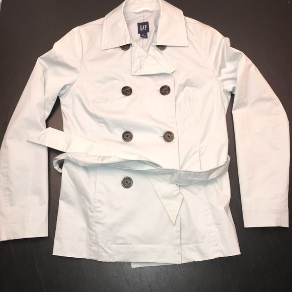 Gap Women's Pea Coat Jacket Size S Light Blue with Tie and Buttons - Picture 2 of 16